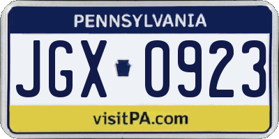PA license plate JGX0923