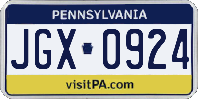 PA license plate JGX0924