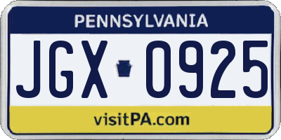 PA license plate JGX0925