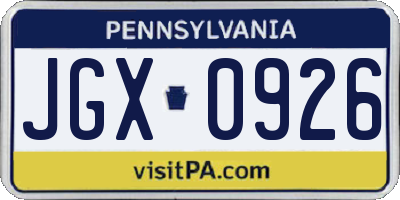 PA license plate JGX0926