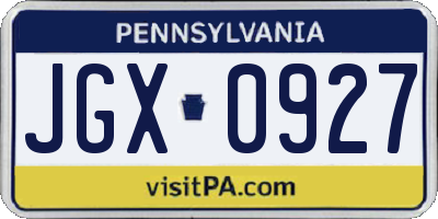 PA license plate JGX0927