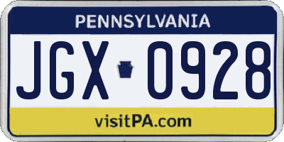 PA license plate JGX0928