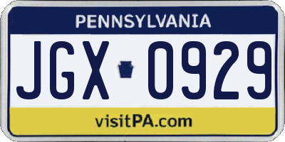 PA license plate JGX0929