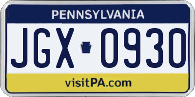 PA license plate JGX0930