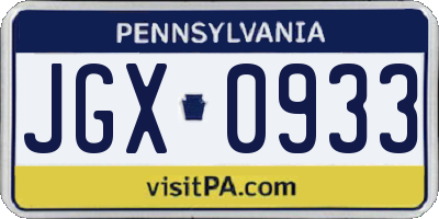PA license plate JGX0933