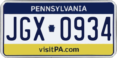 PA license plate JGX0934