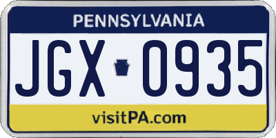 PA license plate JGX0935