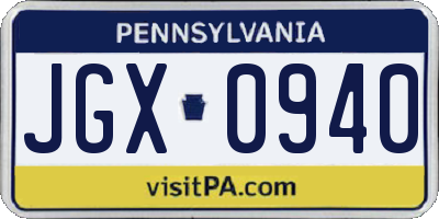 PA license plate JGX0940