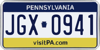 PA license plate JGX0941