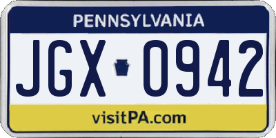 PA license plate JGX0942
