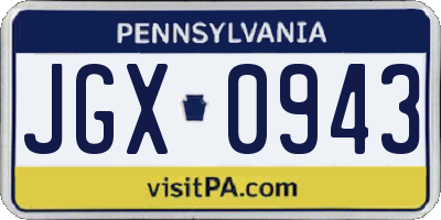 PA license plate JGX0943