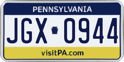 PA license plate JGX0944