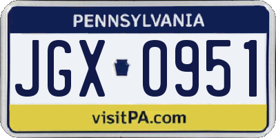 PA license plate JGX0951