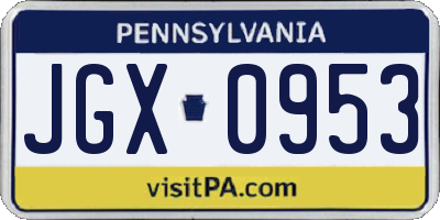 PA license plate JGX0953