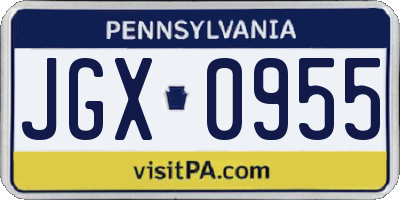 PA license plate JGX0955