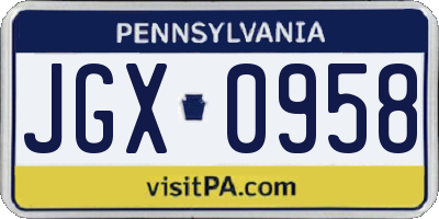 PA license plate JGX0958