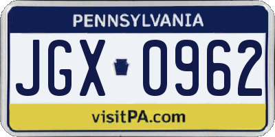 PA license plate JGX0962