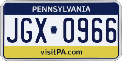 PA license plate JGX0966