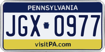 PA license plate JGX0977