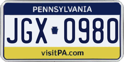 PA license plate JGX0980