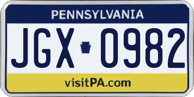 PA license plate JGX0982