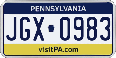 PA license plate JGX0983