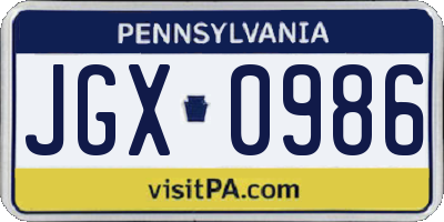 PA license plate JGX0986