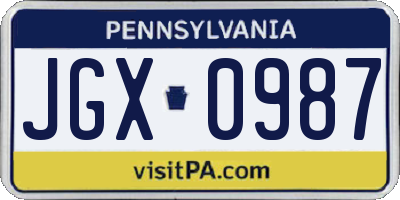 PA license plate JGX0987