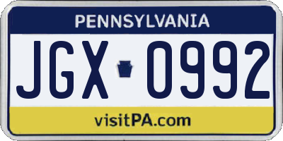 PA license plate JGX0992