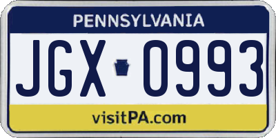 PA license plate JGX0993