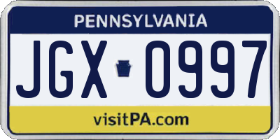 PA license plate JGX0997