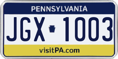 PA license plate JGX1003