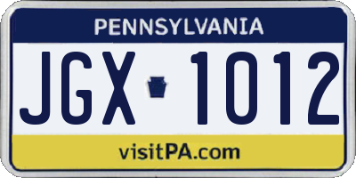 PA license plate JGX1012