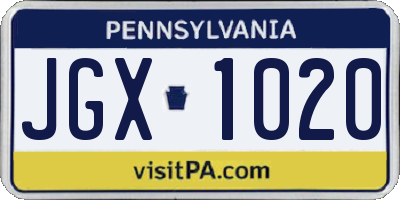 PA license plate JGX1020