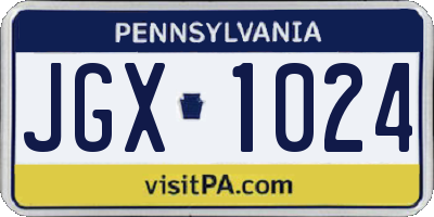 PA license plate JGX1024