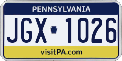 PA license plate JGX1026