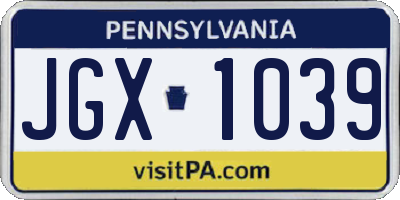 PA license plate JGX1039