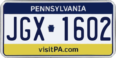 PA license plate JGX1602