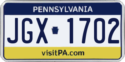 PA license plate JGX1702