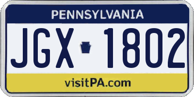 PA license plate JGX1802