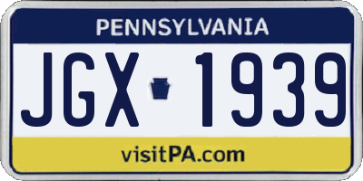 PA license plate JGX1939