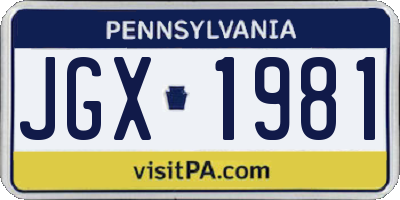 PA license plate JGX1981