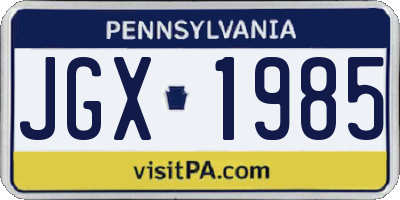 PA license plate JGX1985