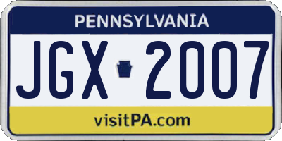 PA license plate JGX2007