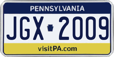 PA license plate JGX2009
