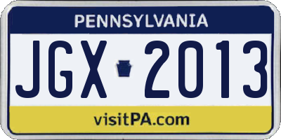 PA license plate JGX2013