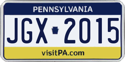 PA license plate JGX2015