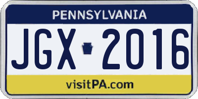 PA license plate JGX2016