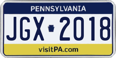 PA license plate JGX2018