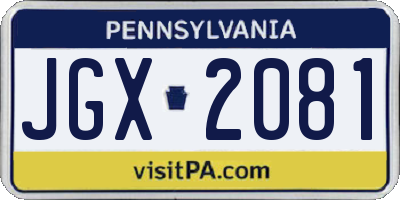 PA license plate JGX2081